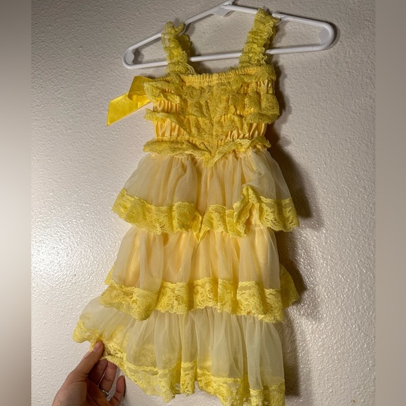 Yellow Spaghetti Strap Shabby Chic baby girl dress size small - Picture 4 of 9